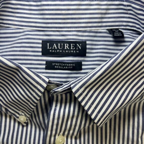 Men's Ralph Lauren Blue White Striped Button Down Shirt XL Long Sleeve Casual - Picture 9 of 15